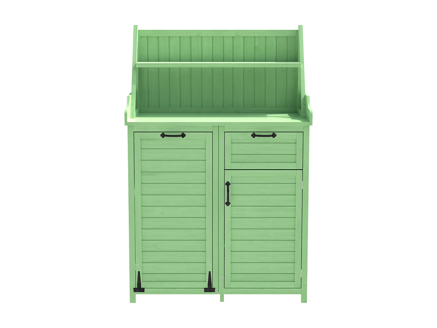 Mobiletto da giardino, casetta da giardino in legno massello con 2 ante, 1 cassetto e ripiani portaoggetti - 100 x 43 x 154 cm - Verde