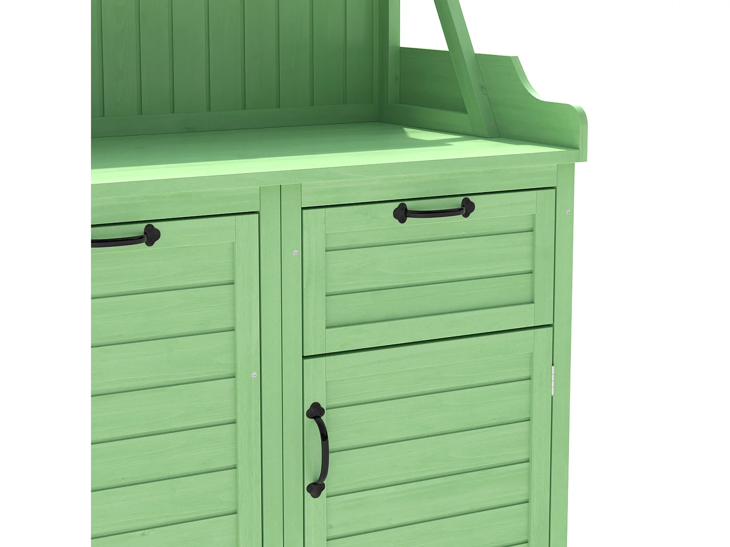 Mobiletto da giardino, casetta da giardino in legno massello con 2 ante, 1 cassetto e ripiani portaoggetti - 100 x 43 x 154 cm - Verde