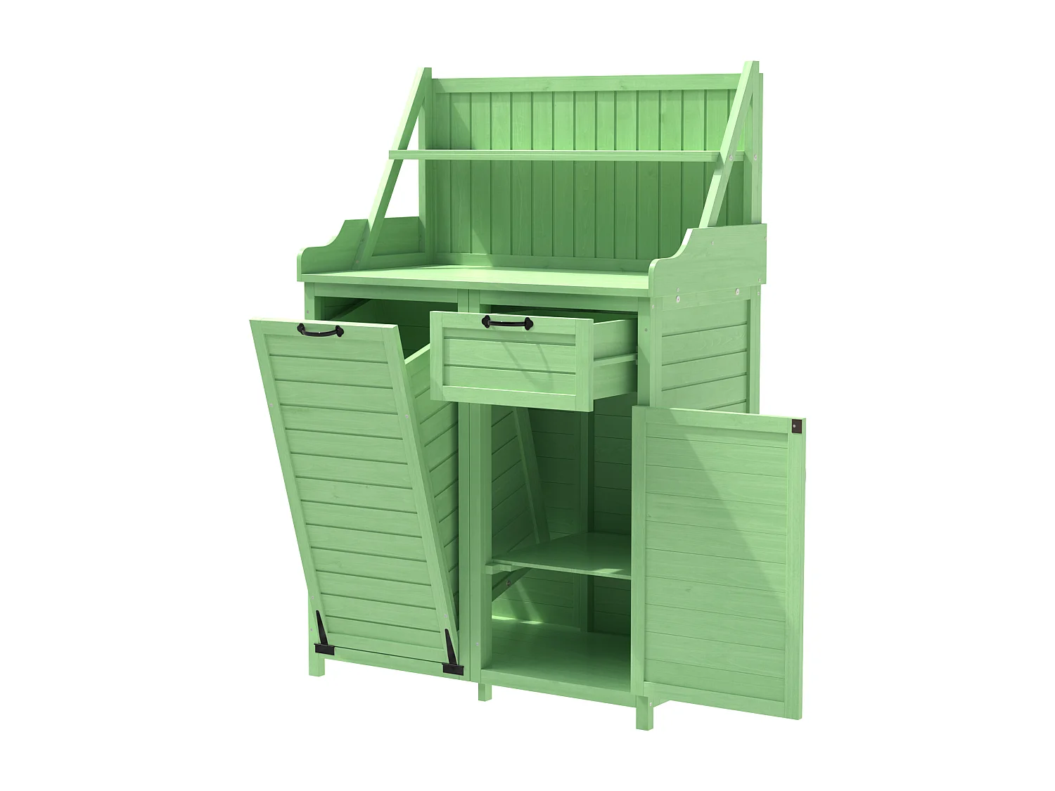 Mobiletto da giardino, casetta da giardino in legno massello con 2 ante, 1 cassetto e ripiani portaoggetti - 100 x 43 x 154 cm - Verde