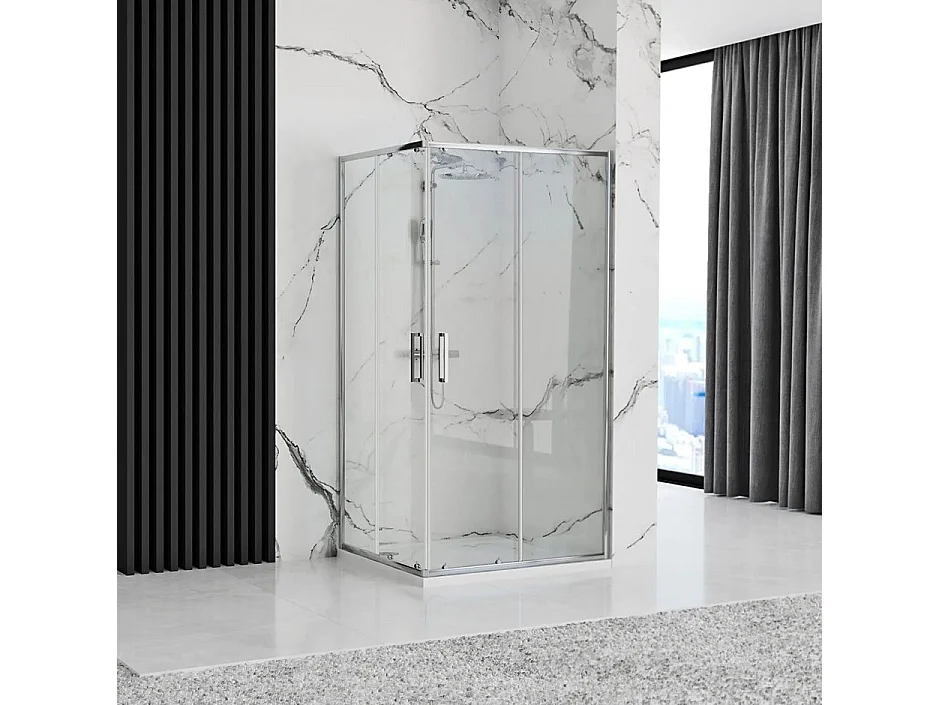 Cabine De Douche Rea Punto 80X100 Chrome + Receveur De Douche Savoy White