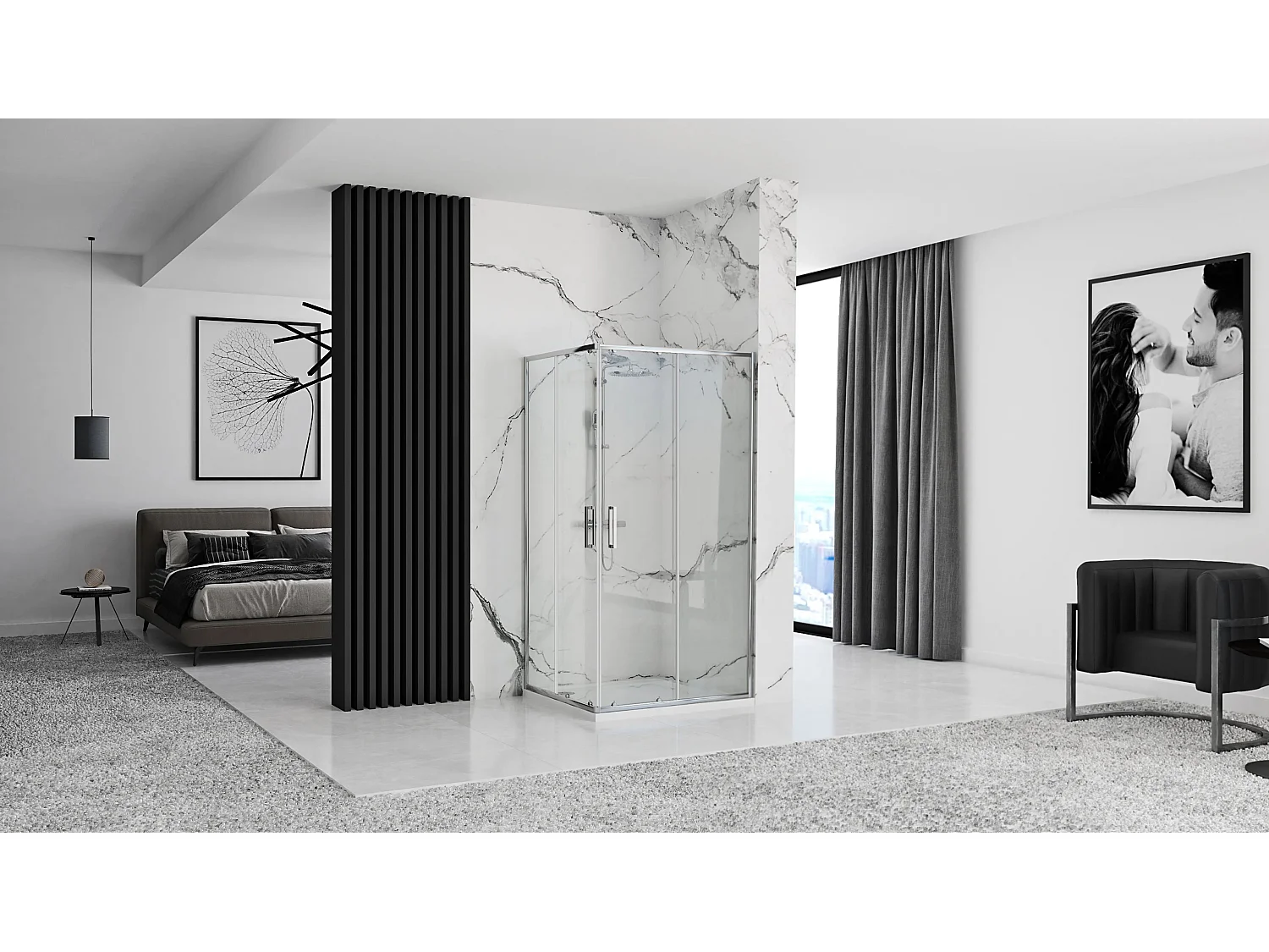Cabine De Douche Rea Punto 80X100 Chrome + Receveur De Douche Savoy White