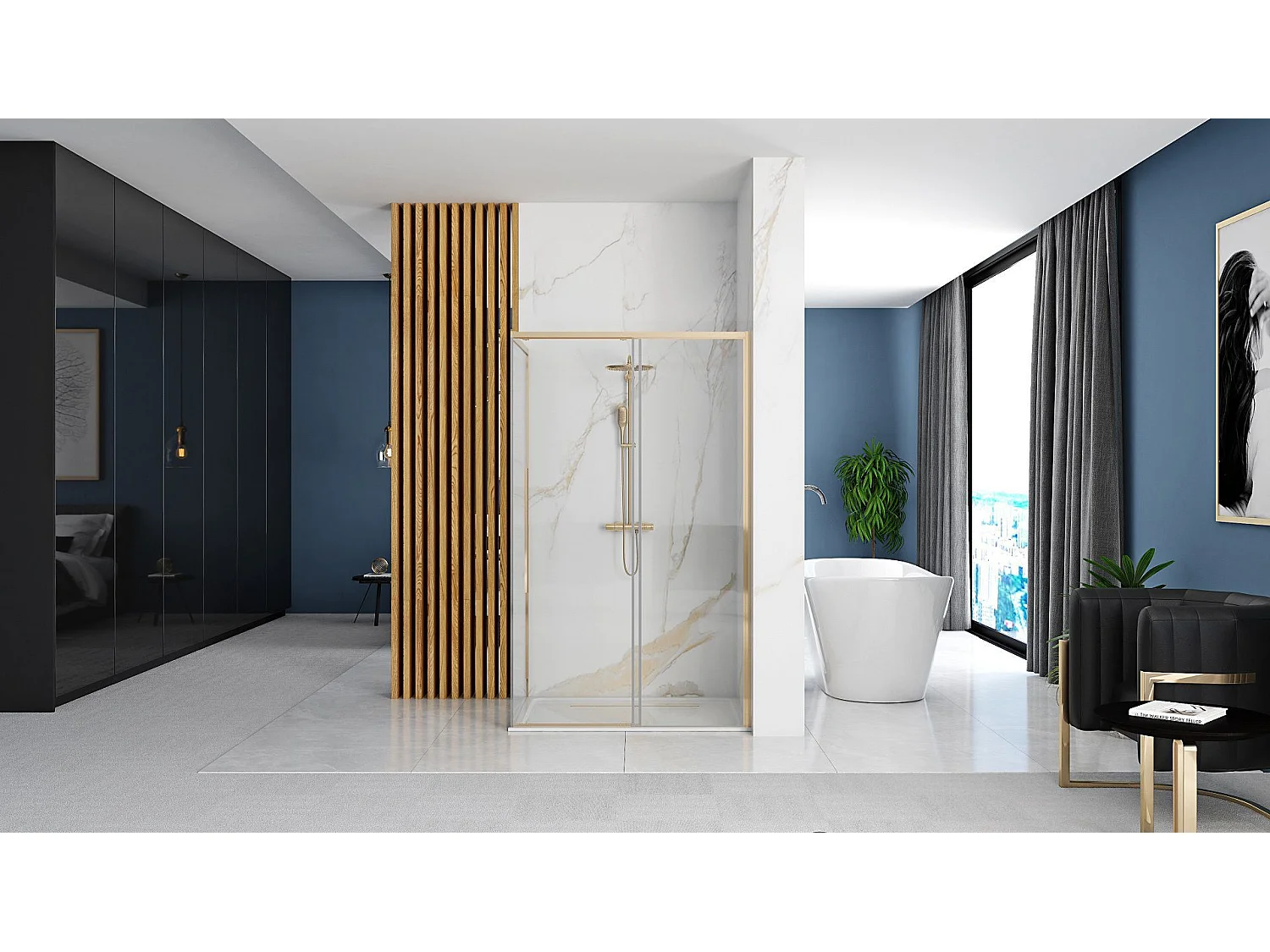 Cabina Doccia Rea Solar 90X90 Gold + Piatto Doccia Savoy White