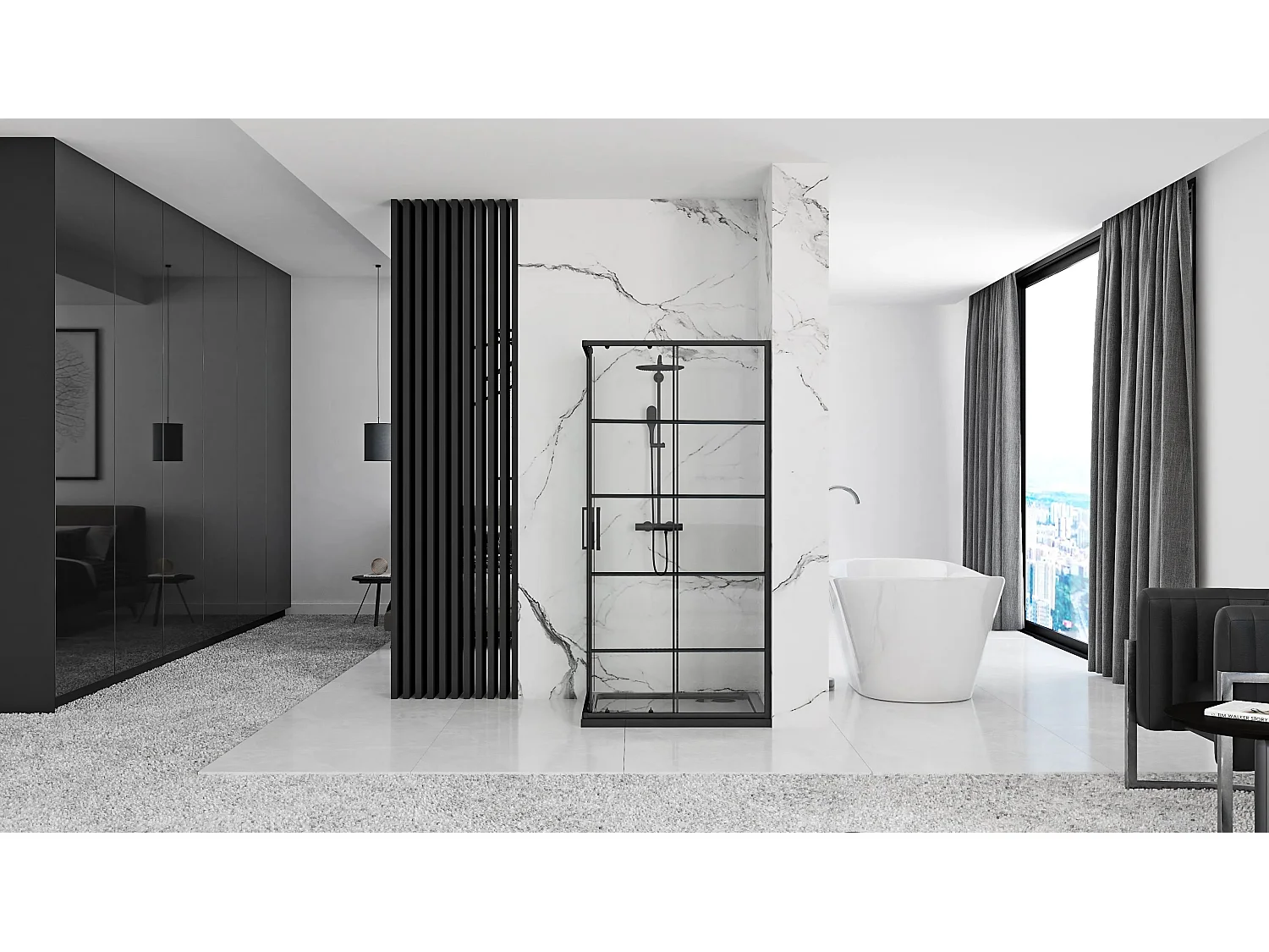 Douchecabine Rea Concept 80X100 Black + Douchebak Savoy White