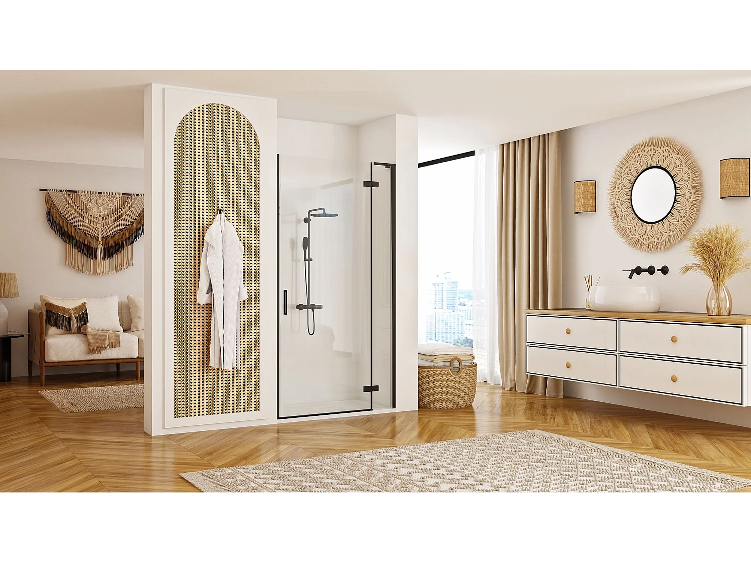 Porta De Duche Rea Hugo 90 Black