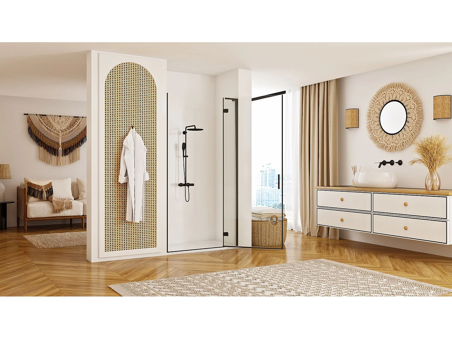 Porta De Duche Rea Hugo 90 Black