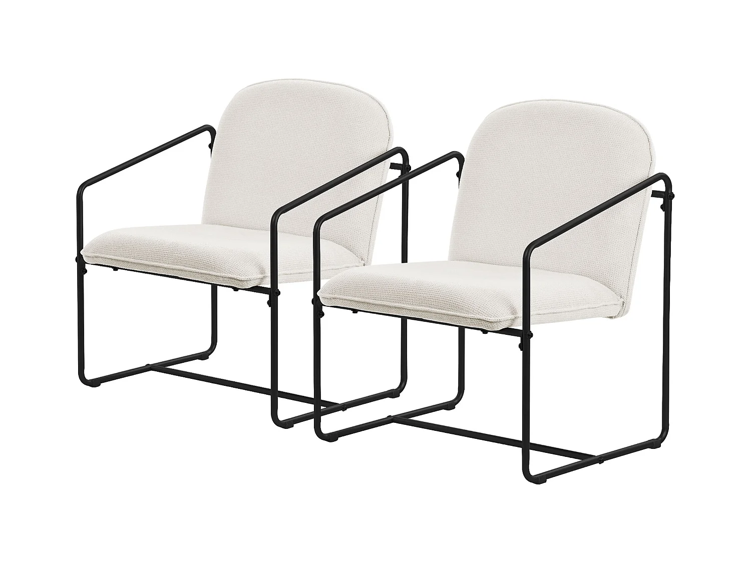 Lot de 2 Fauteuils Beiges ML-Design, Fauteuil Relax avec Revêtement Doux et Structure en Acier Noir, Chaise Lounge Rembourré Moderne avec Accoudoirs et Dossier, Chaise pour Salon Salle à Manger Séjour