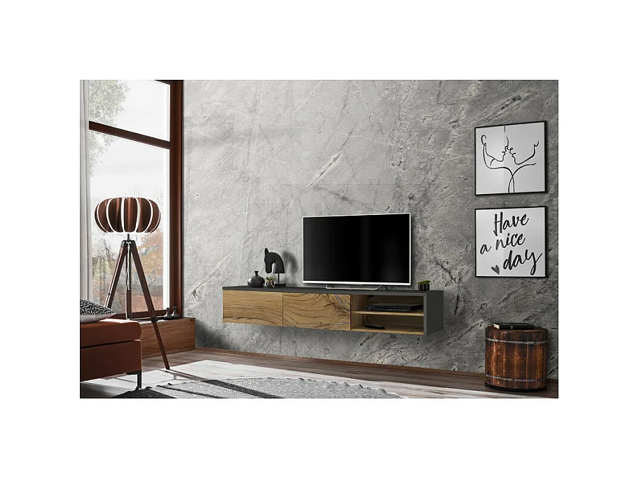 Meuble TV "RTV Dallas" 180cm Chêne & Gris