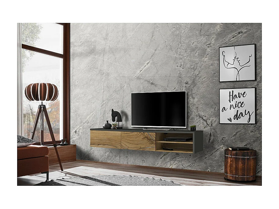 Meuble TV "RTV Dallas" 180cm Chêne & Gris