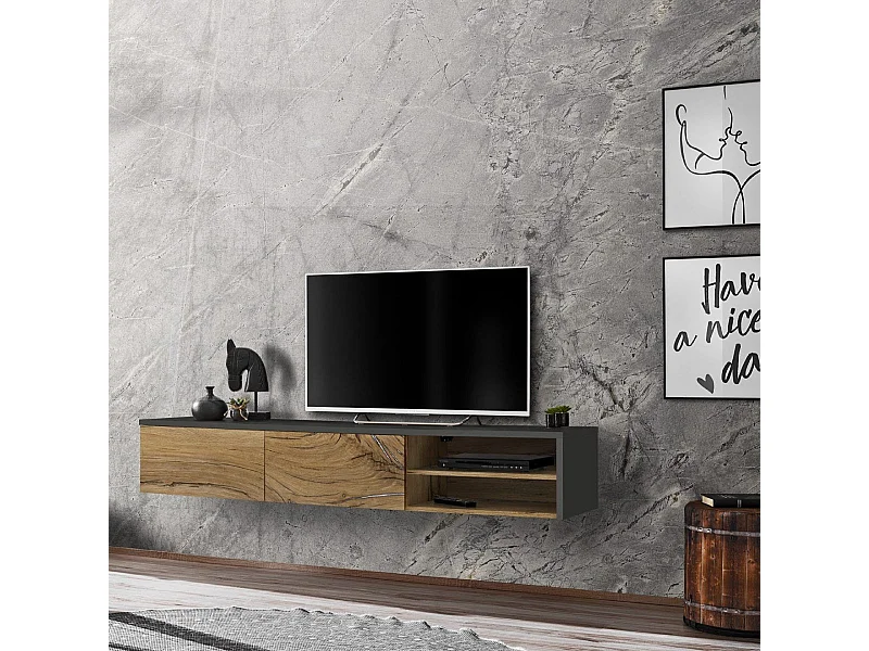 Meuble TV "RTV Dallas" 180cm Chêne & Gris