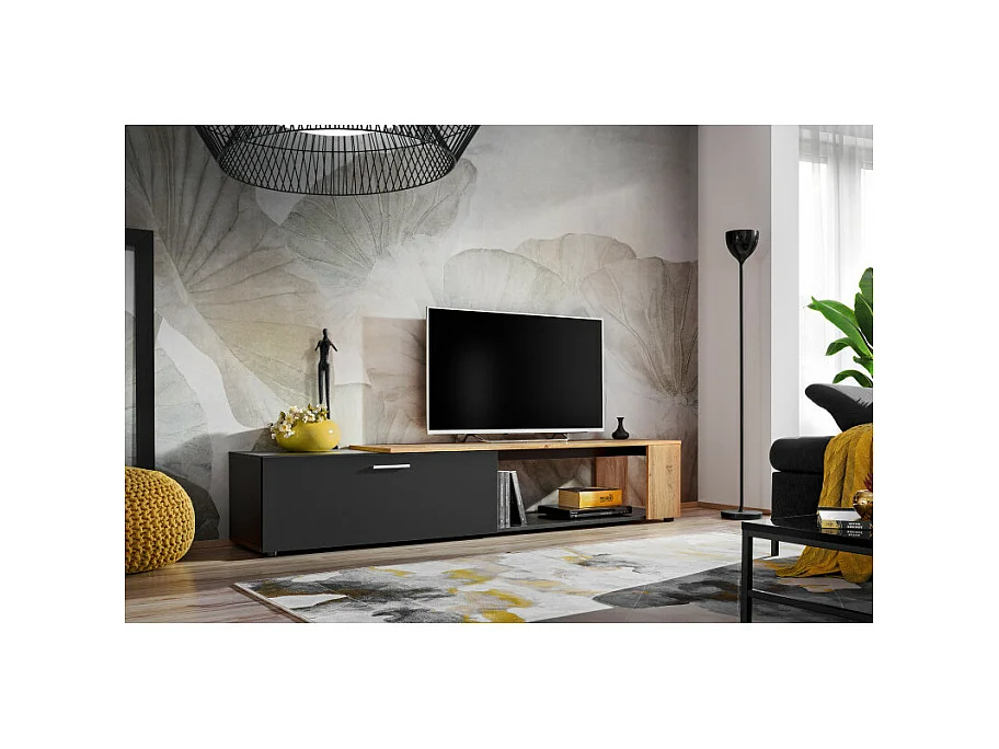 Meuble TV design "RTV Maze II" 200cm Noir & Naturel