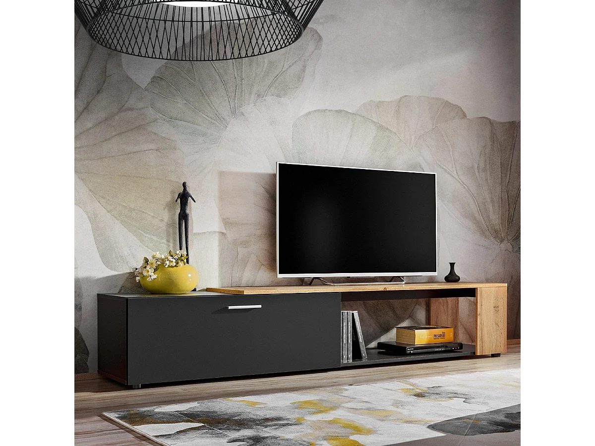 Meuble TV design "RTV Maze II" 200cm Noir & Naturel
