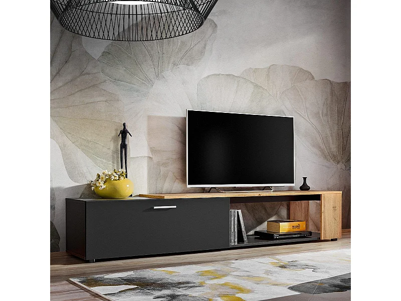 Meuble TV design "RTV Maze II" 200cm Noir & Naturel