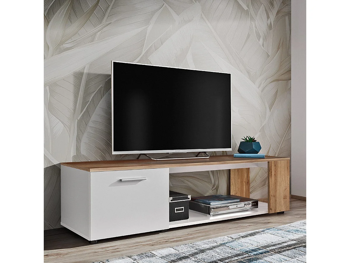 Meuble TV "RTV Maze I" 150cm Blanc & Naturel