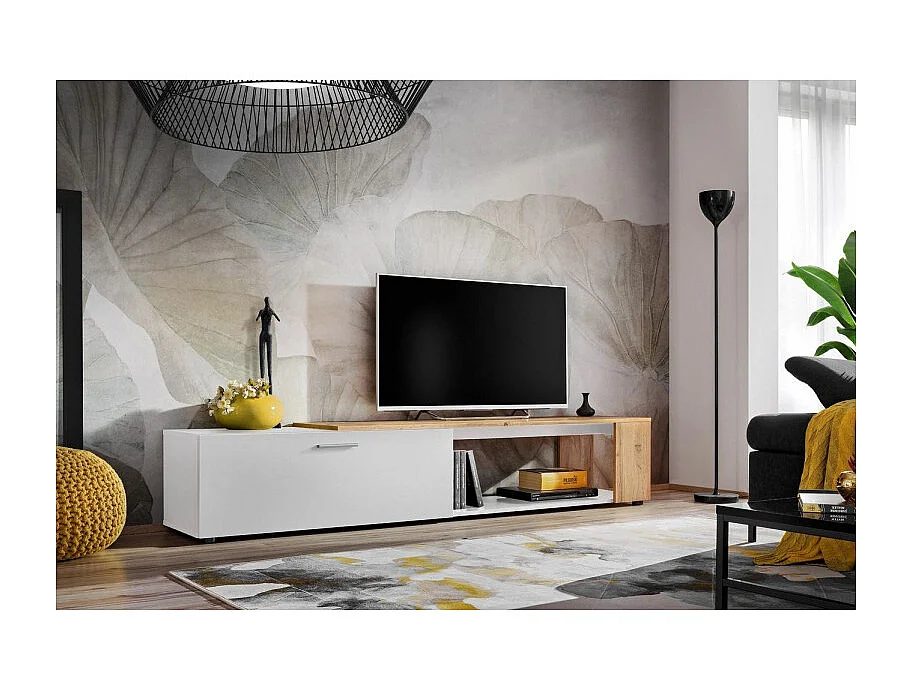 Meuble TV design "RTV Maze II" 200cm Blanc & Naturel