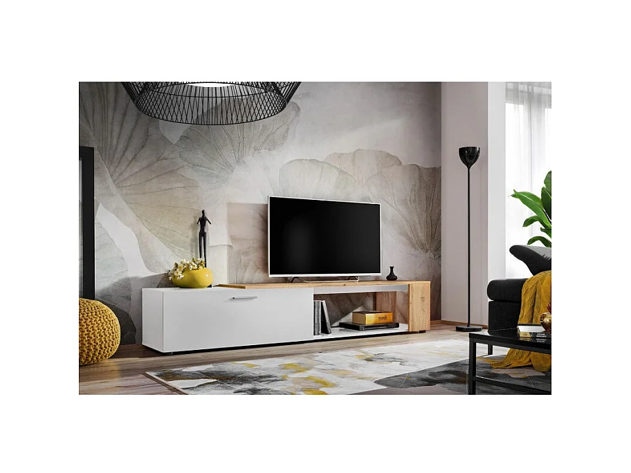 Meuble TV design "RTV Maze II" 200cm Blanc & Naturel