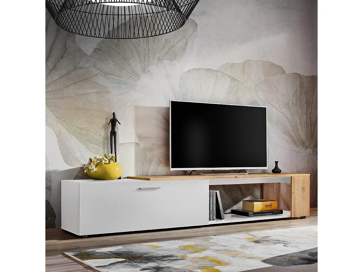 Meuble TV design "RTV Maze II" 200cm Blanc & Naturel