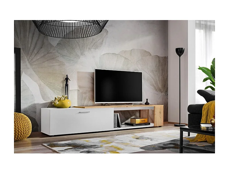 Meuble TV design "RTV Maze II" 200cm Blanc & Naturel