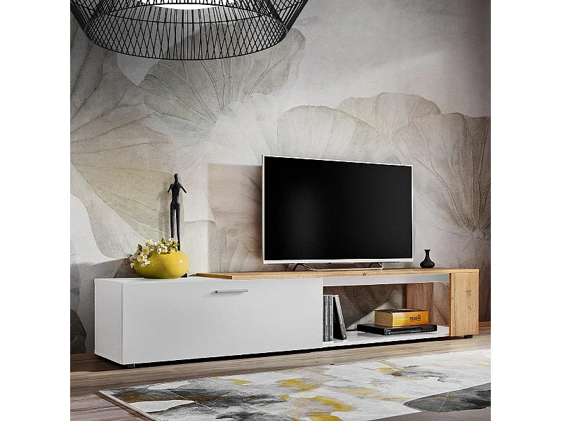 Meuble TV design "RTV Maze II" 200cm Blanc & Naturel