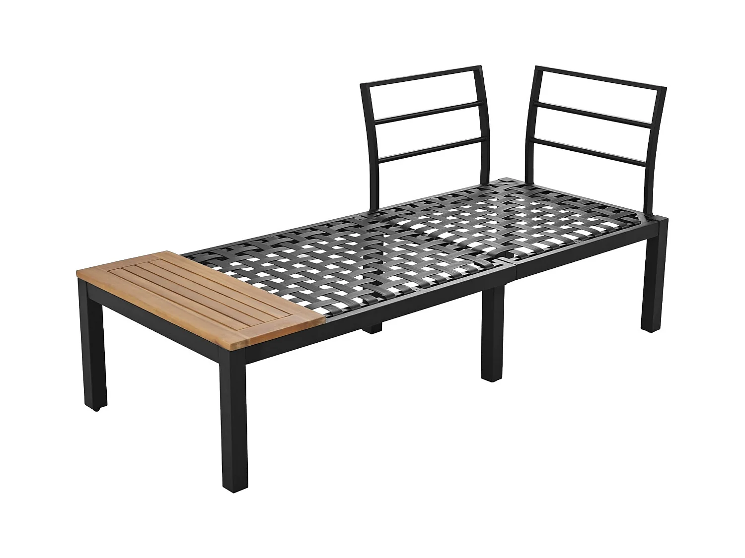 Salon de jardin en acier galvanisé, table basse et canapé modulable, pieds réglables, coussins gris