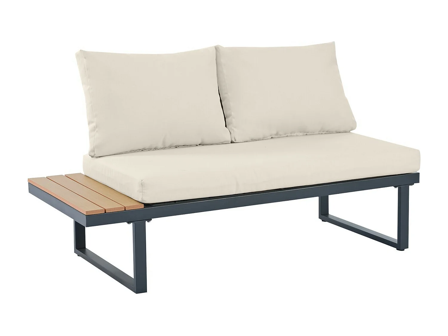 Salon de jardin en acier galvanisé - canapé et table basse - position d'angle 5 étapes réglable - coussins beige