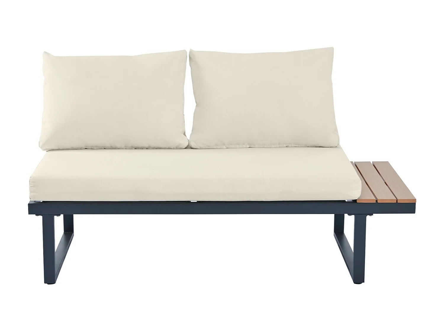 Salon de jardin en acier galvanisé - canapé et table basse - position d'angle 5 étapes réglable - coussins beige