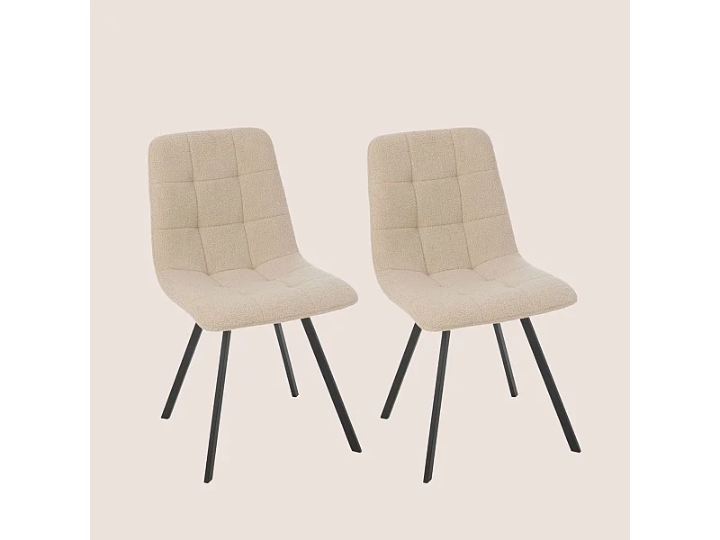 Chaises en métal noir et tissu bouclette (lot de 2) - OLIVIA