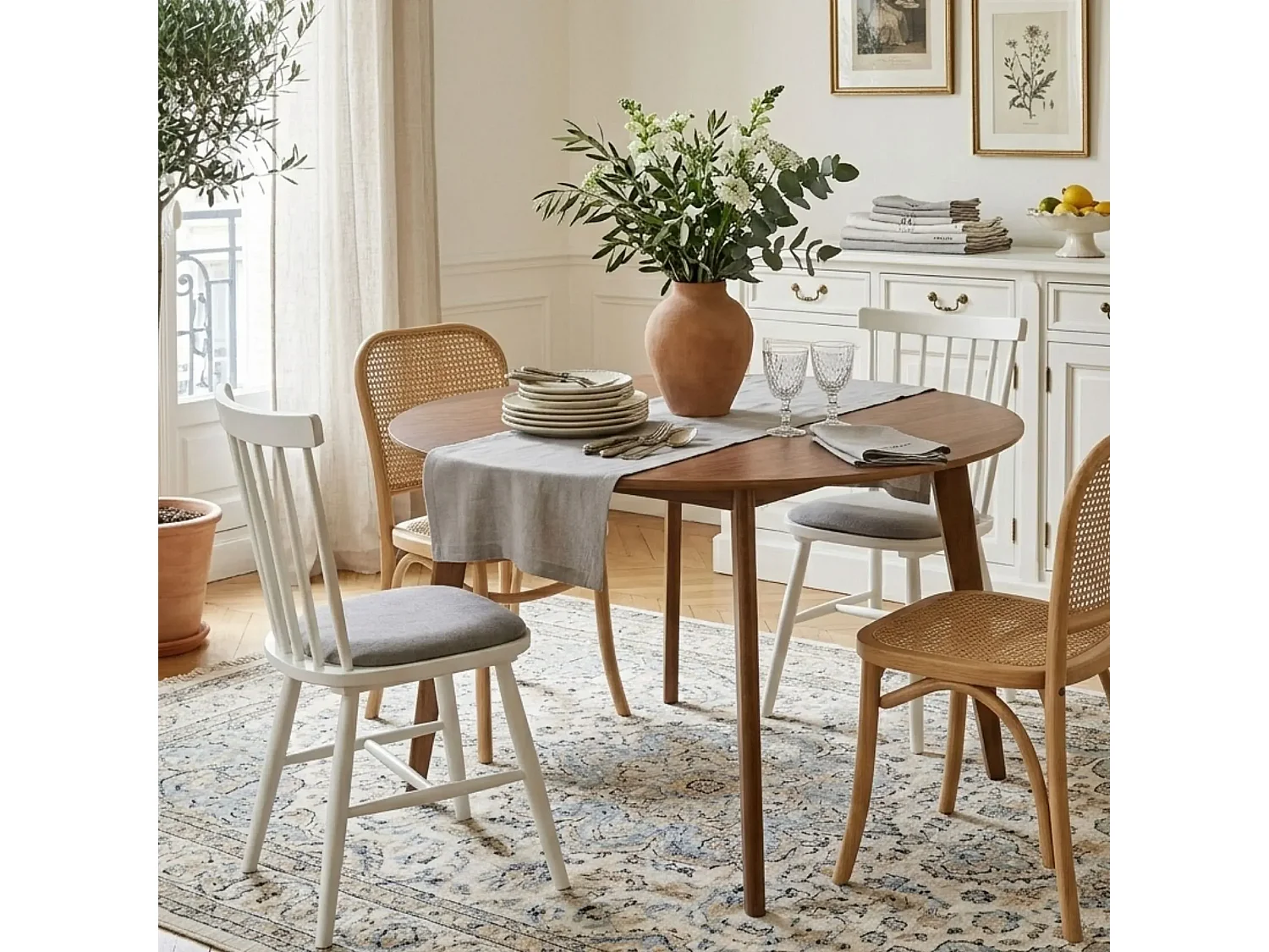 Table à manger ronde en bois D120 noyer 4/6 places - LETA