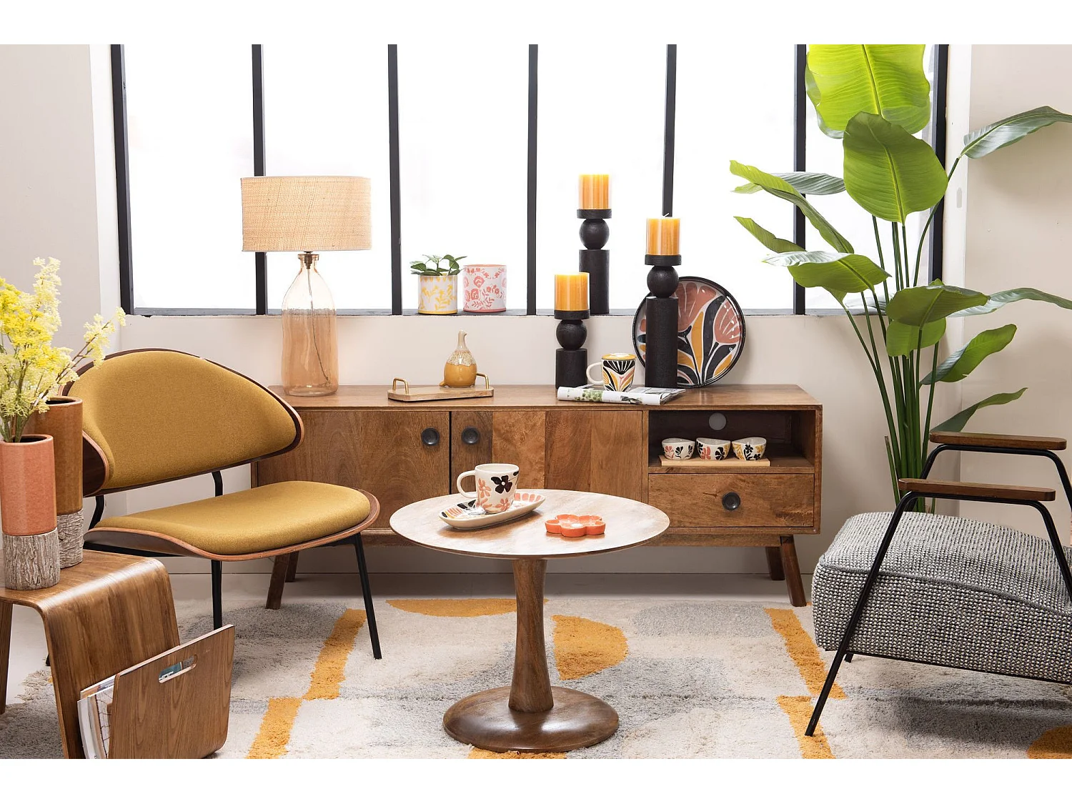 Meuble TV en manguier 2 portes 1 tiroir L150 - GIL