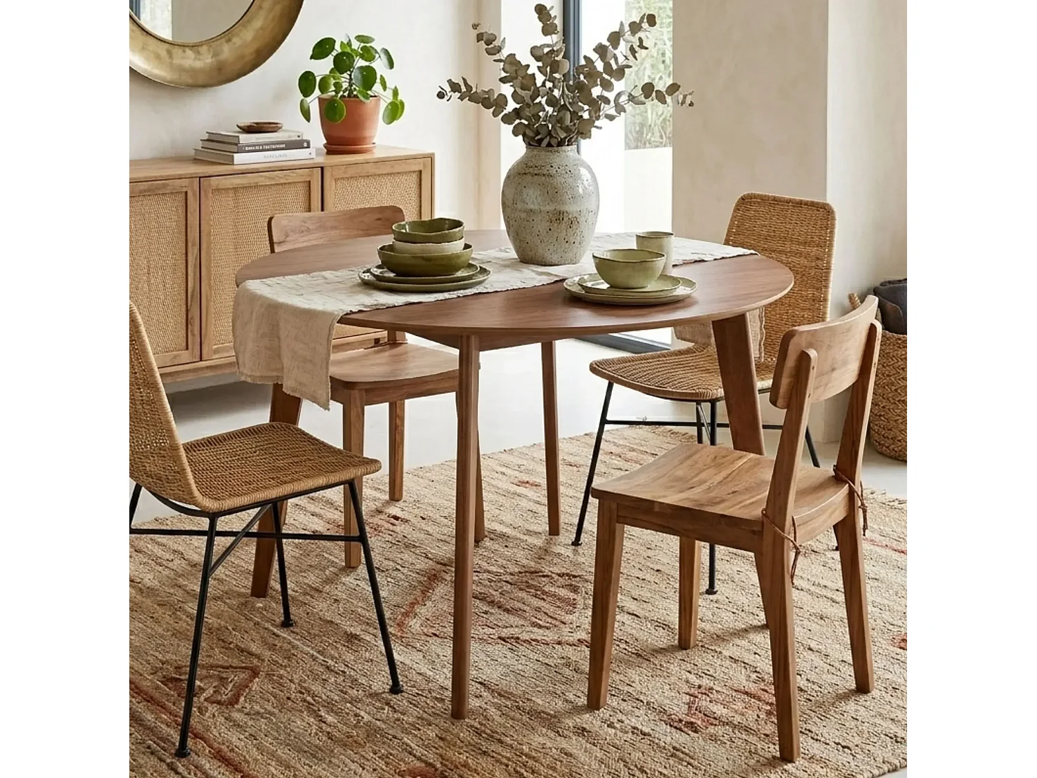 Table à manger ronde en bois D105 noyer 4 places - LETA