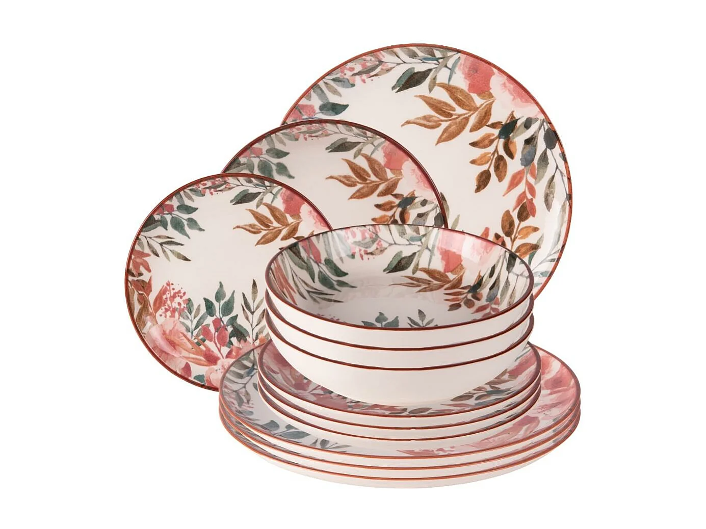Service d'assiettes 12 pièces Pink Flor