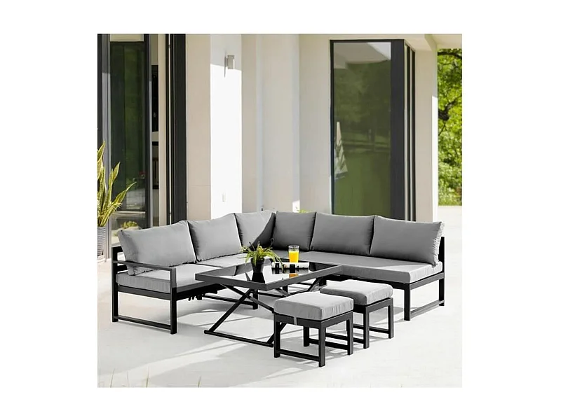 Gartenmöbel mit Aluminiumstruktur mit Kissen für 7 Personen Hipu – Grau