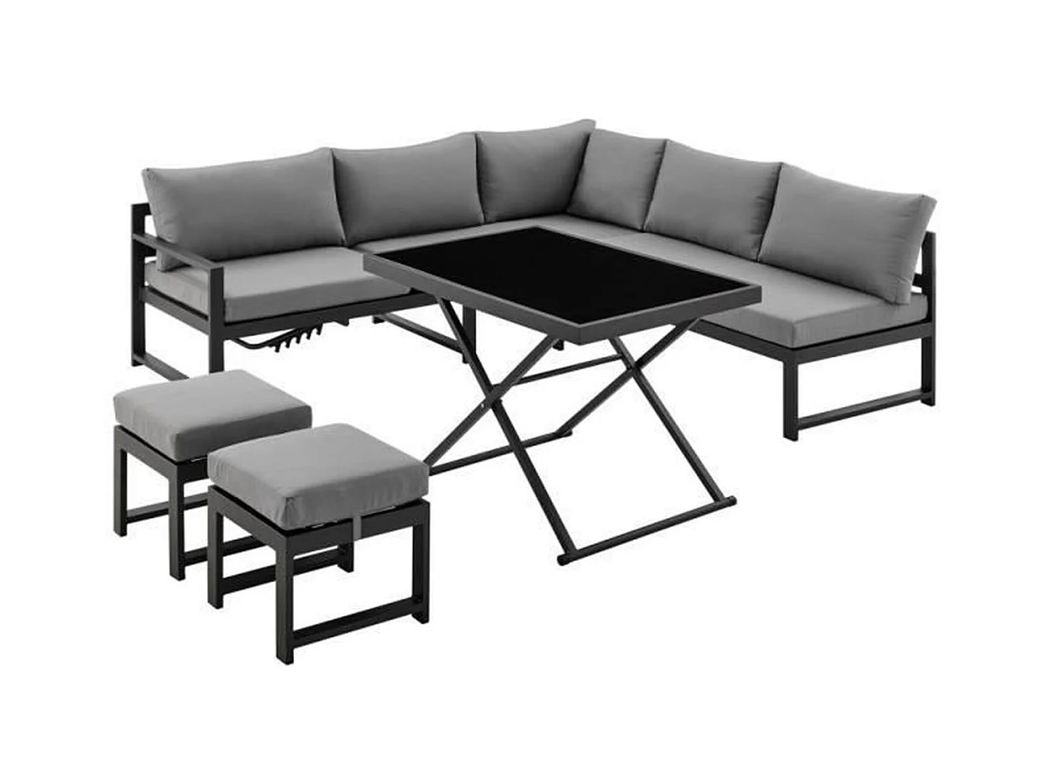 Gartenmöbel mit Aluminiumstruktur mit Kissen für 7 Personen Hipu – Grau