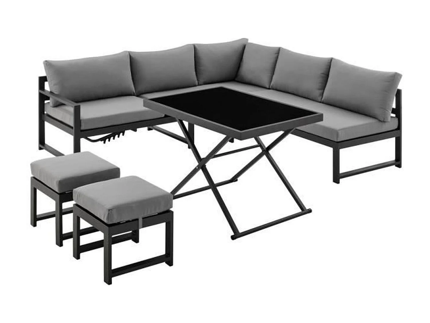 Mobiliario de jardín con estructura de aluminio con cojines para 7 personas Hipu - Gris