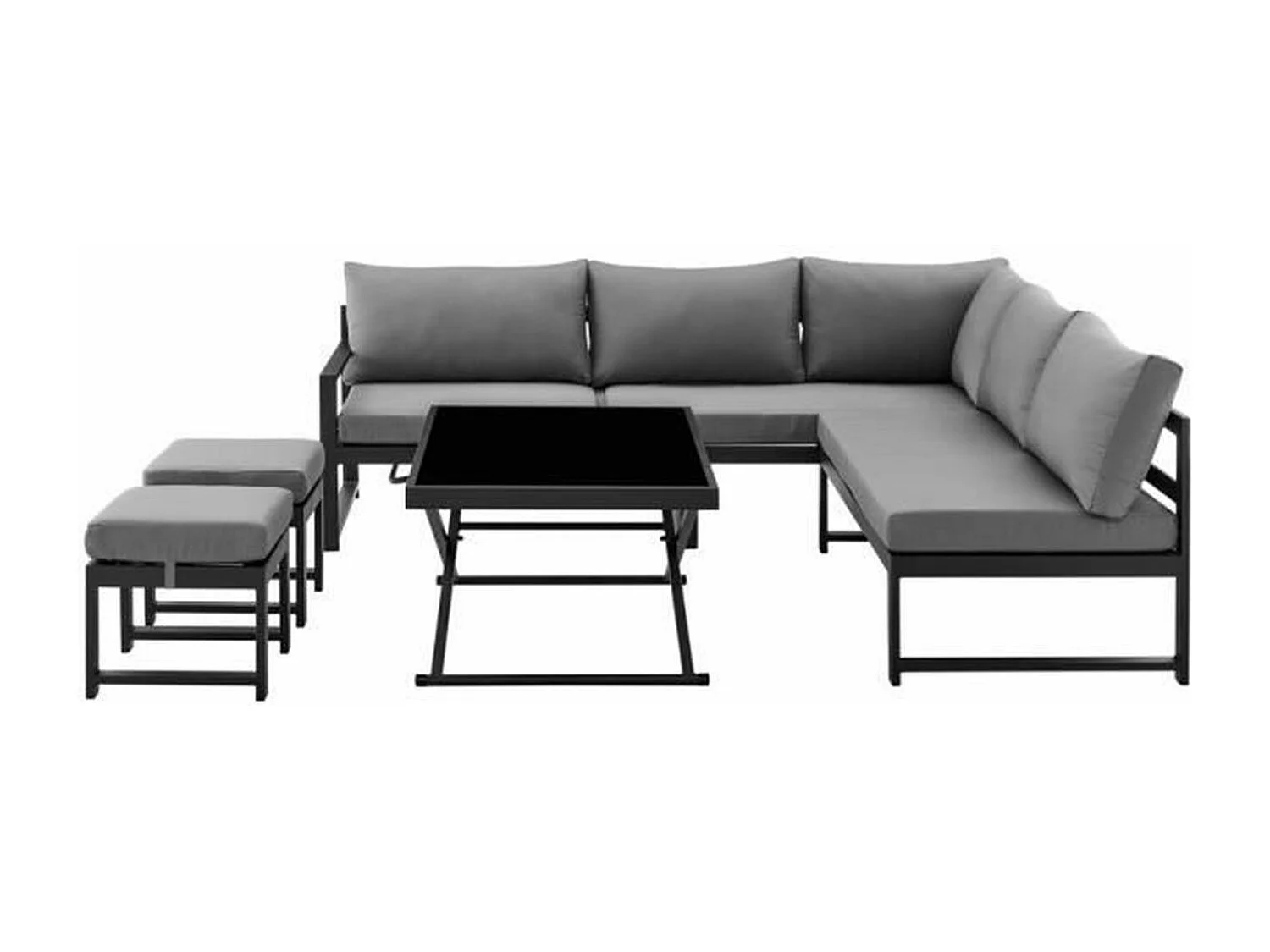 Mobiliario de jardín con estructura de aluminio con cojines para 7 personas Hipu - Gris