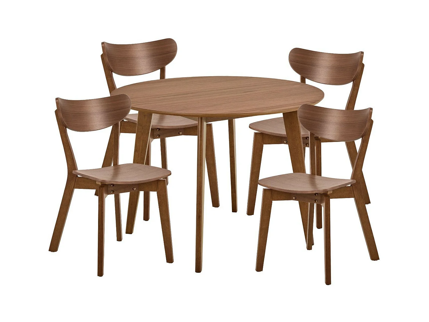 Table ronde en bois noyer D105 + 4 chaises noyer - LETA