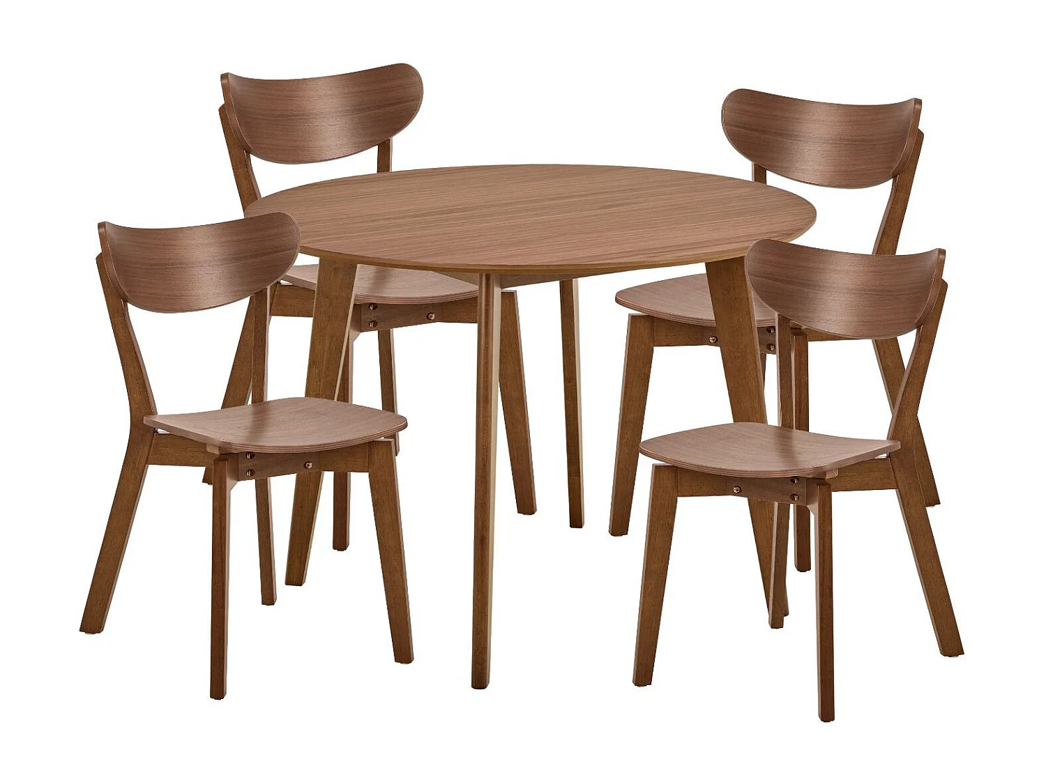 Table ronde en bois noyer D105 + 4 chaises noyer - LETA
