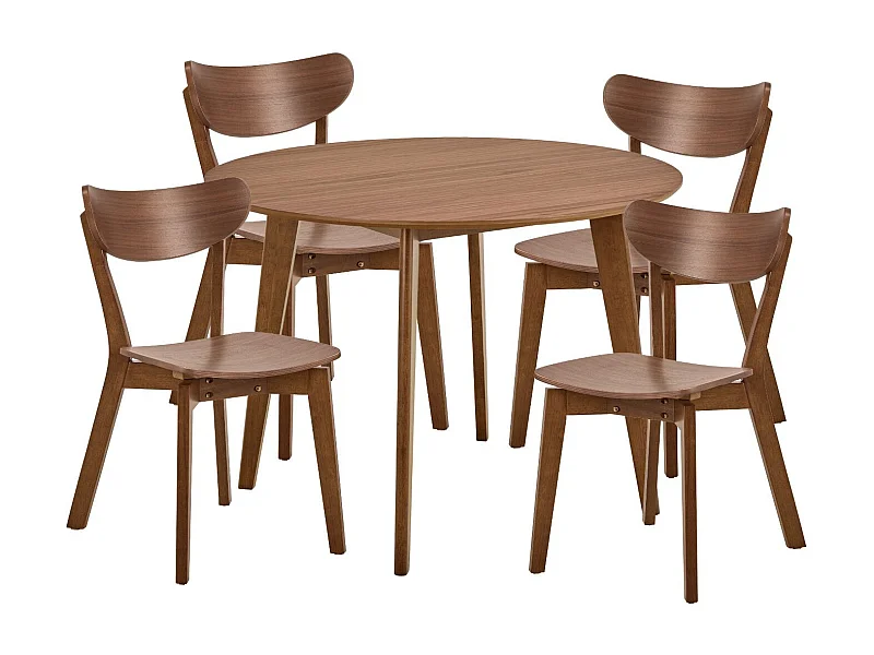 Table ronde en bois noyer D105 + 4 chaises noyer - LETA