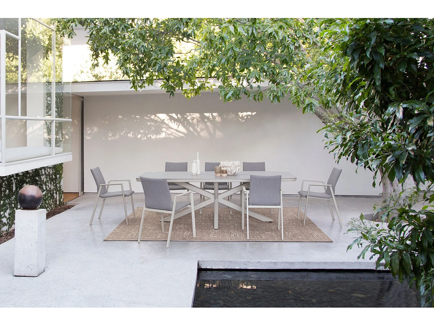 Table de jardin en pierre et métal L240 10 places - ISAIAH