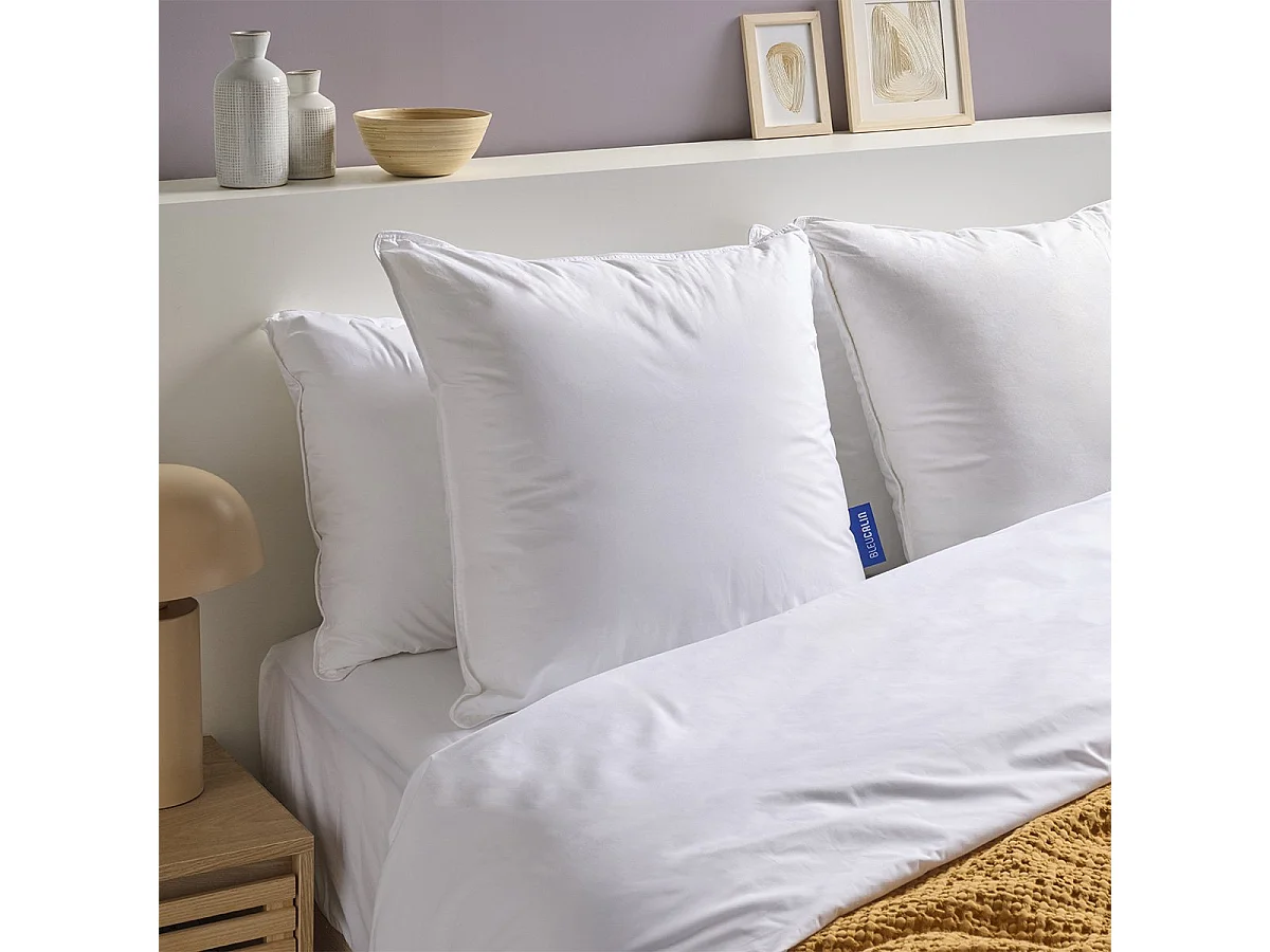 Oreiller souple 60x60cm Duo Duvet Canard Microfibre - Enveloppe coton percale - Multipositions