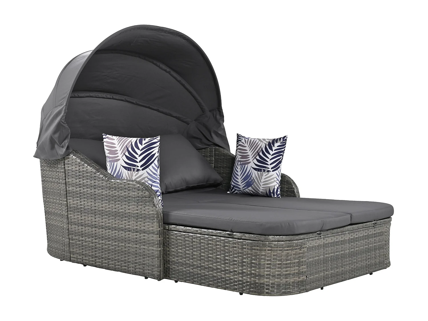 Sun island, salon de jardin, salon double, avec auvent réglable, avec 4 coussins et housse de coussin amovible, gris