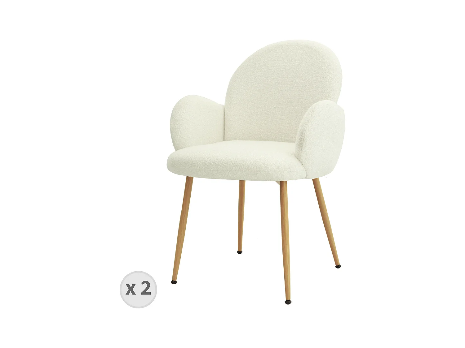 ALICE-Chaise en tissu Cozy Ecru et acier chêne (x2)