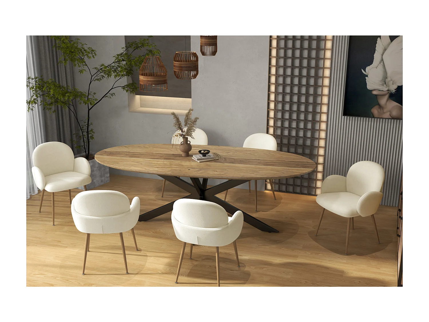 ALICE-Sedia in tessuto Cozy Ecru e acciaio legno (x2)