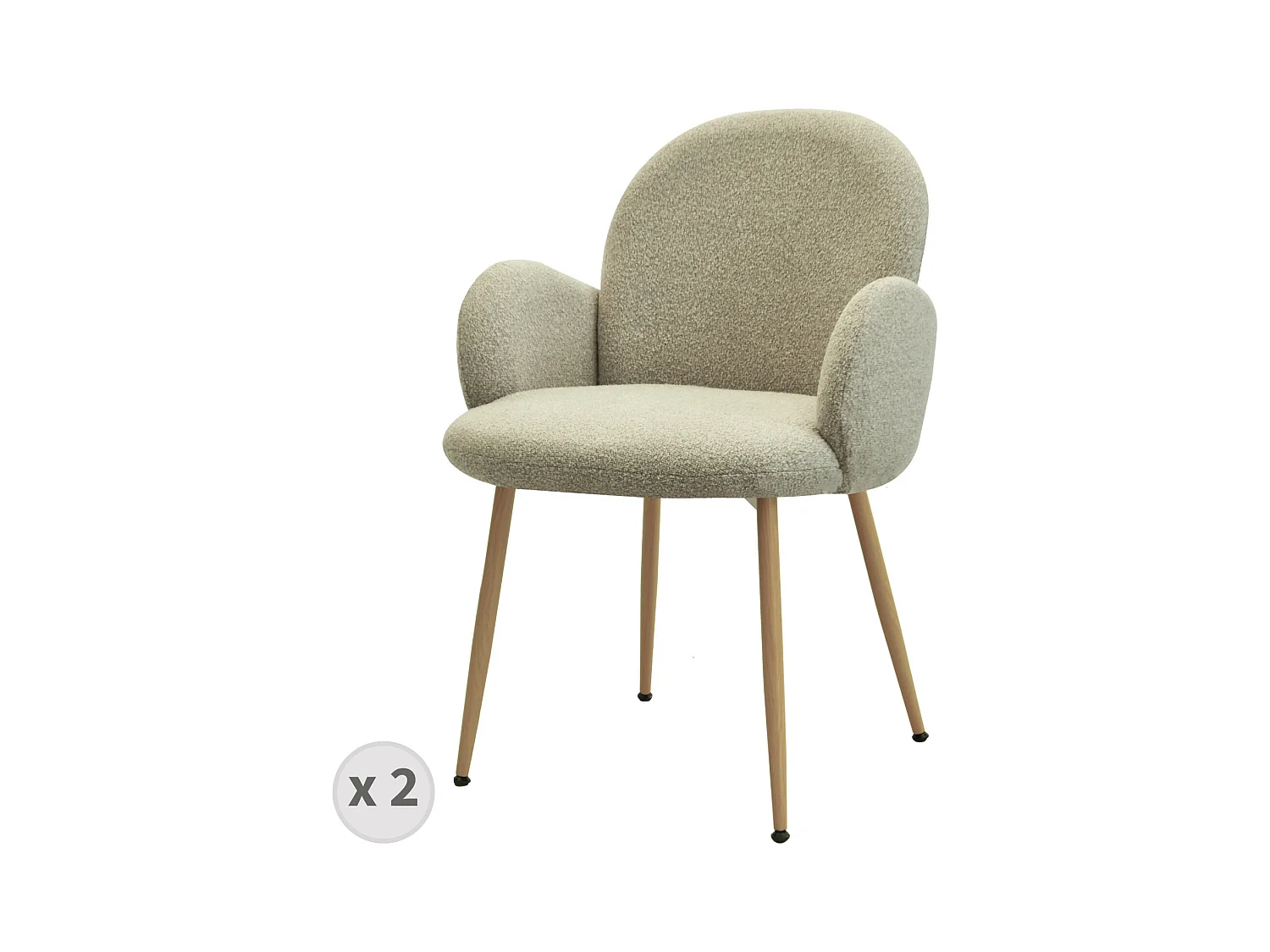 ALICE-Chaise en tissu Cozy Mastic et acier chêne (x2)