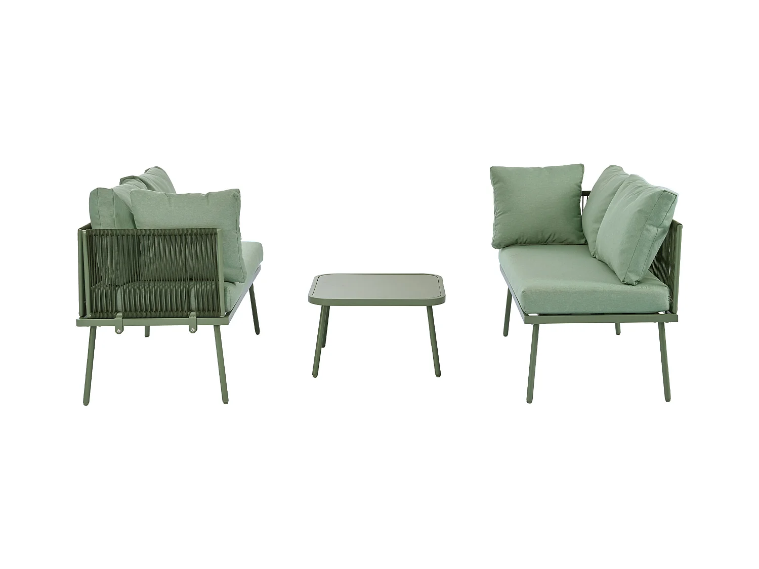 Salon de jardin, ensemble de meubles de jardin en L, avec coussins d'assise, pieds réglables, 2 canapés et 1 table