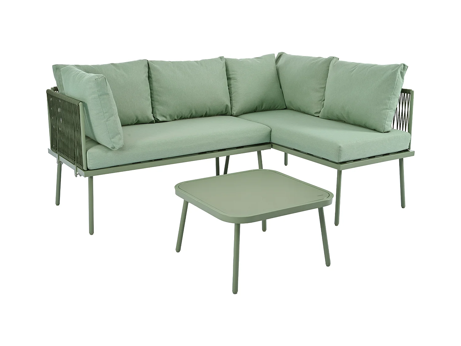 Salon de jardin, ensemble de meubles de jardin en L, avec coussins d'assise, pieds réglables, 2 canapés et 1 table