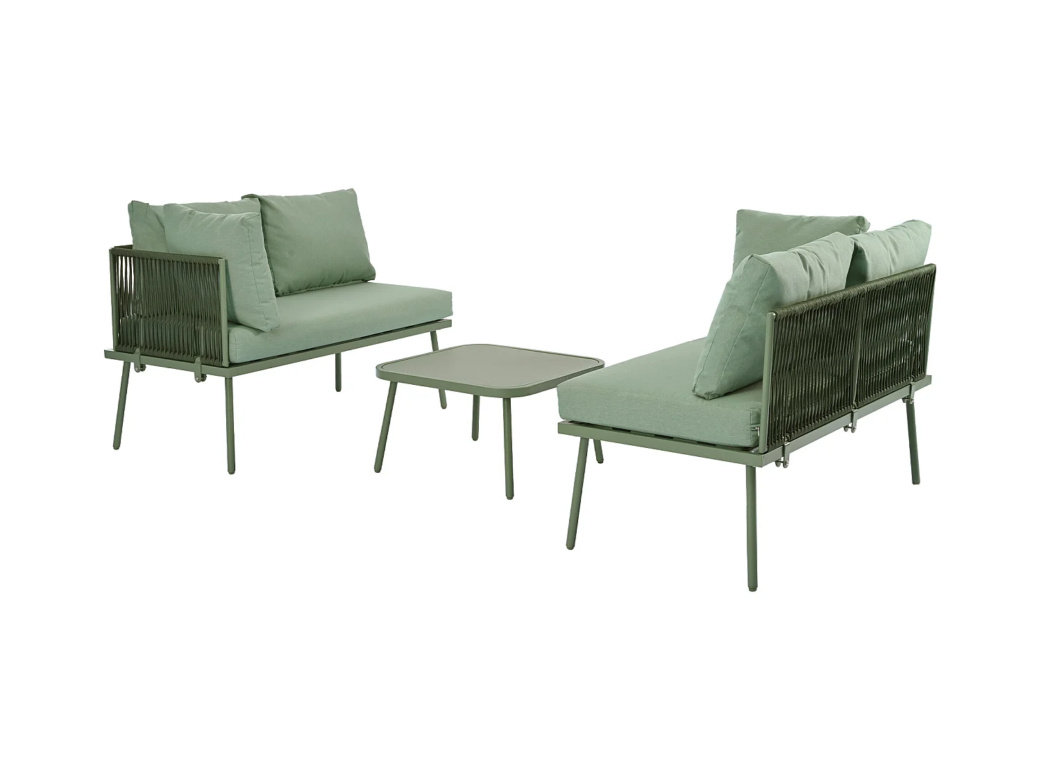 Salon de jardin, ensemble de meubles de jardin en L, avec coussins d'assise, pieds réglables, 2 canapés et 1 table