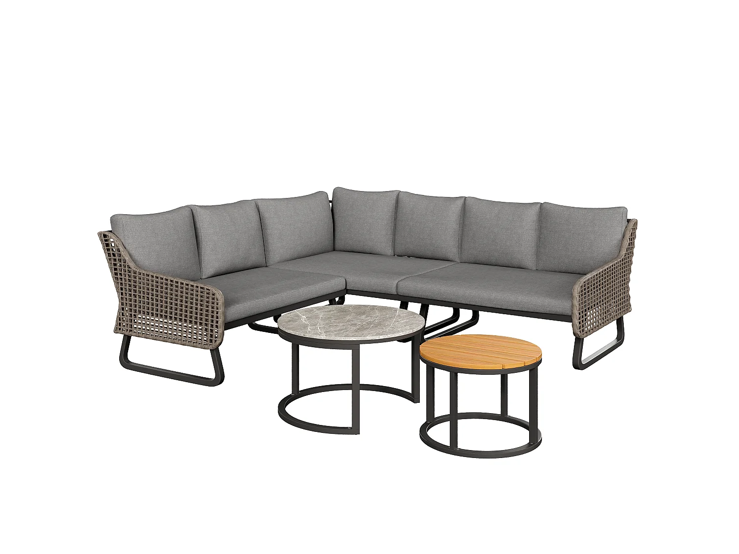 Gartenmöbel-Set für 6-7 Personen, Outdoor-Lounge-Set, Rattan-Handwerk, verstellbare Beine, mit Sitz- und Rückenkissen, grau