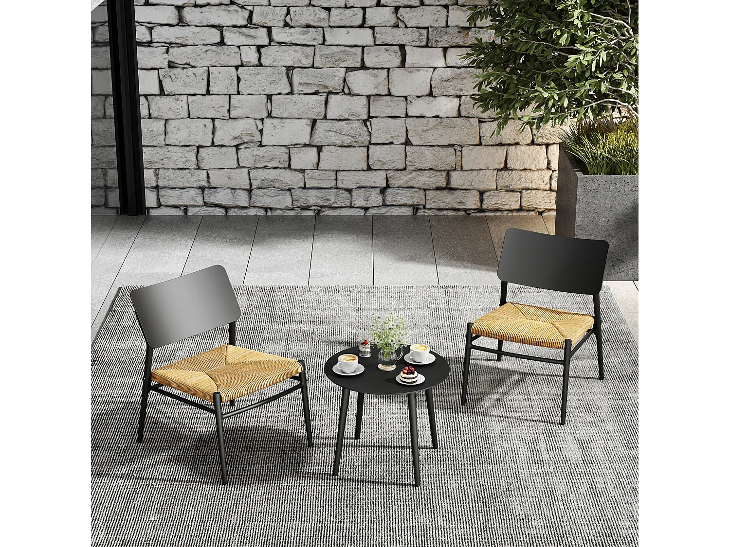 Set di mobili da balcone da 3 pezzi in alluminio, mobili da giardino, rattan PE, adatti per terrazza, giardino e balcone, nero