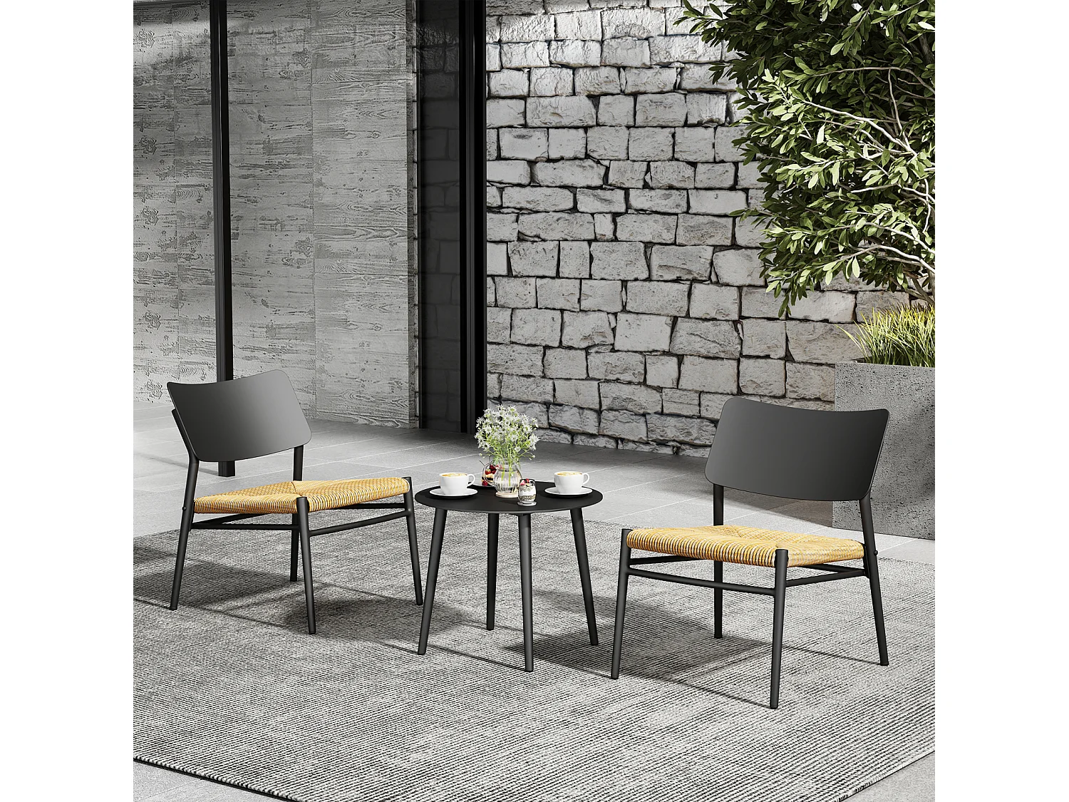 Set di mobili da balcone da 3 pezzi in alluminio, mobili da giardino, rattan PE, adatti per terrazza, giardino e balcone, nero