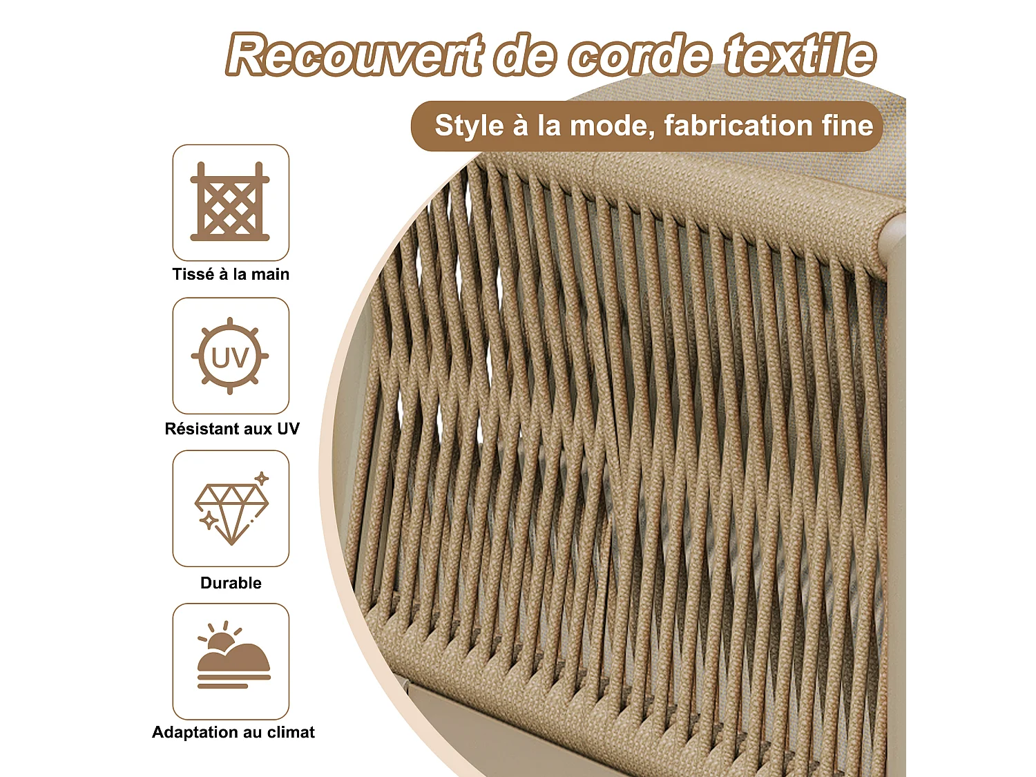 Conjunto de Lounge de Jardim, Conjunto de Móveis de Jardim em L, Conjunto de Lounge, Pés Ajustáveis, 2 Sofás e 1 Mesa, Caqui